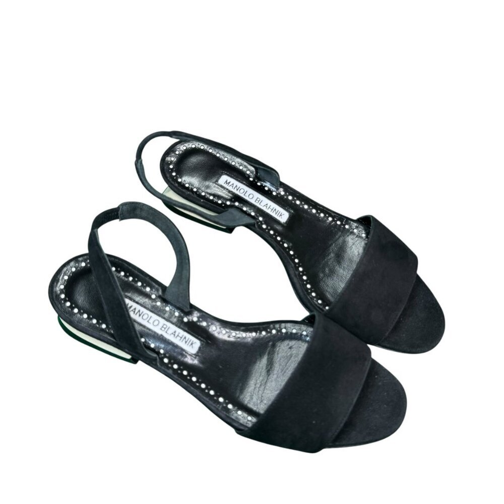 Manolo Blahnik Paclessa Black Suede Slingback Sandals Size 6 NWT